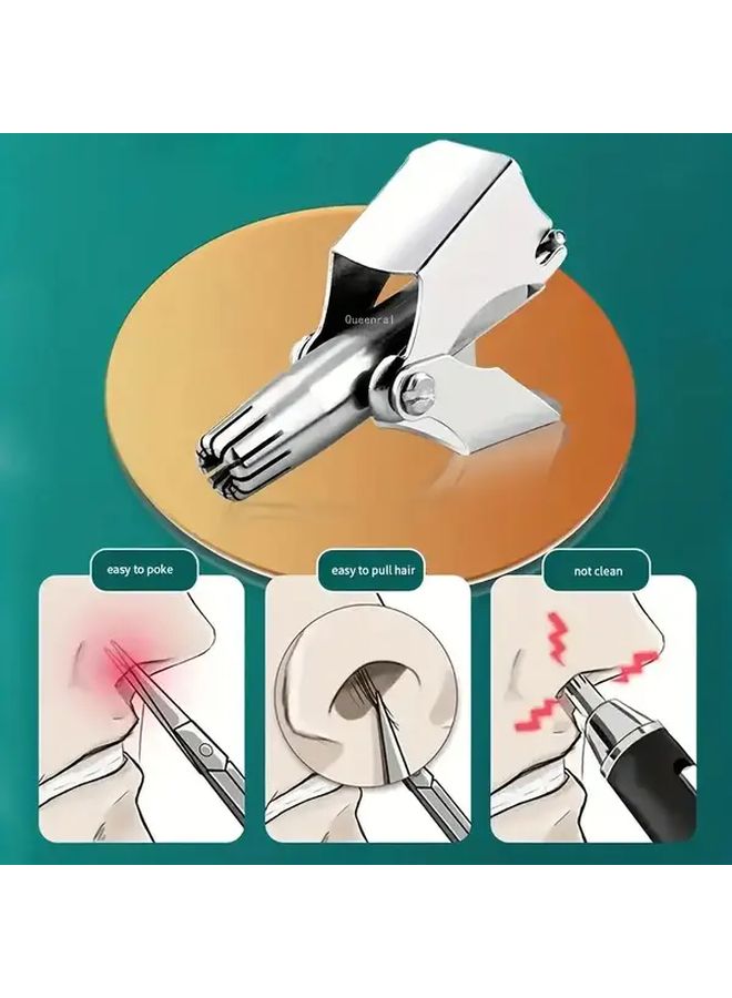 1pc Stainless Steel Manual Nose Hair Trimmer And Ear Hair Clipper Heavy Duty Washable Nasal Shaver With Cleaning Brush Portable For Men And Women Sensitive Beige - Image 4