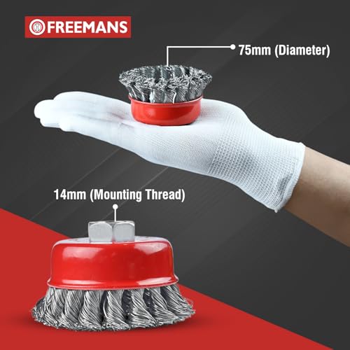 FREEMANS WCB75-10 Power Wire Cup Brush with High Carbon Steel Twisted Bristles - 3" 75mmx10M Brush Dia Suitable for Weld Cleaning, Preparing Rough Surfaces and Fast Removal of Paint, Scale and Rust - Image 5