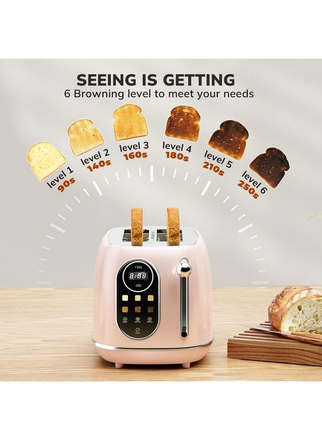 keenstone Keenstone Smart Touch Screen Toaster 2 Slice, Retro Wide Slot Stainless Steel Toaster with 6 Browning Levels, Reheat & Defrost, for Bagel, Toast, Bread, Removable Crumb Tray, Pink  - Image 5