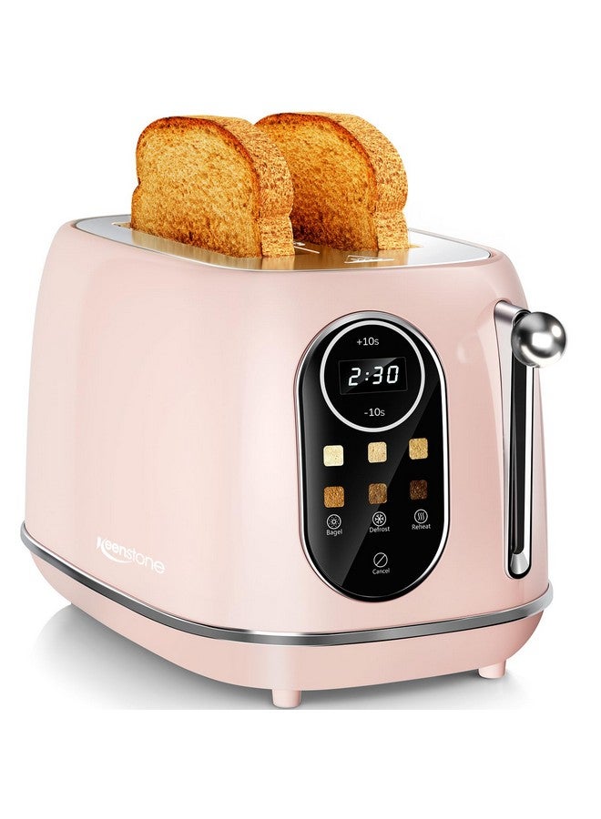 keenstone Keenstone Smart Touch Screen Toaster 2 Slice, Retro Wide Slot Stainless Steel Toaster with 6 Browning Levels, Reheat & Defrost, for Bagel, Toast, Bread, Removable Crumb Tray, Pink  - Image 1