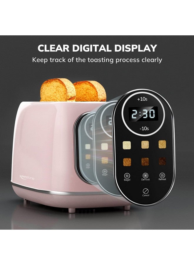 keenstone Keenstone Smart Touch Screen Toaster 2 Slice, Retro Wide Slot Stainless Steel Toaster with 6 Browning Levels, Reheat & Defrost, for Bagel, Toast, Bread, Removable Crumb Tray, Pink  - Image 2