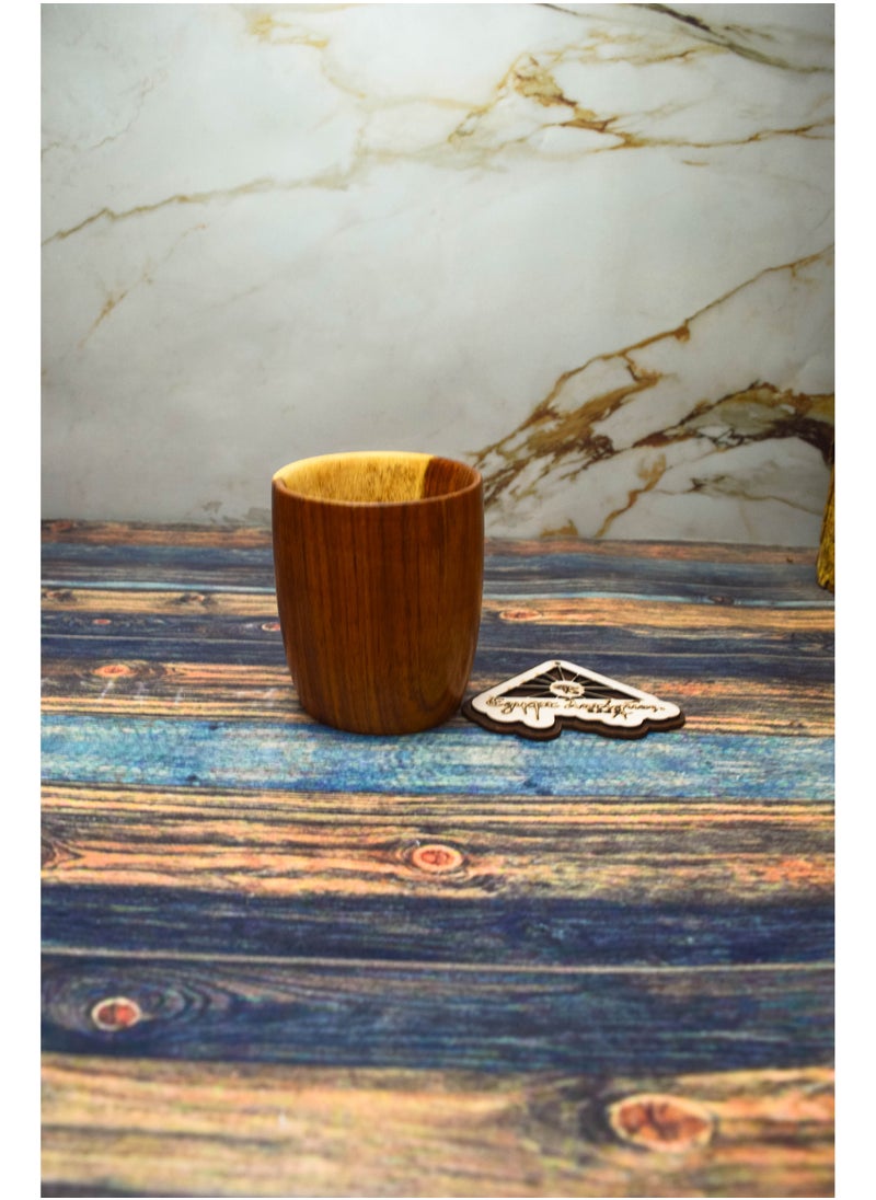 Egypt Antiques Wooden coffee cup + plate, handmade from healthy wood, with 100% natural colors from the heart of the tree  - Image 3