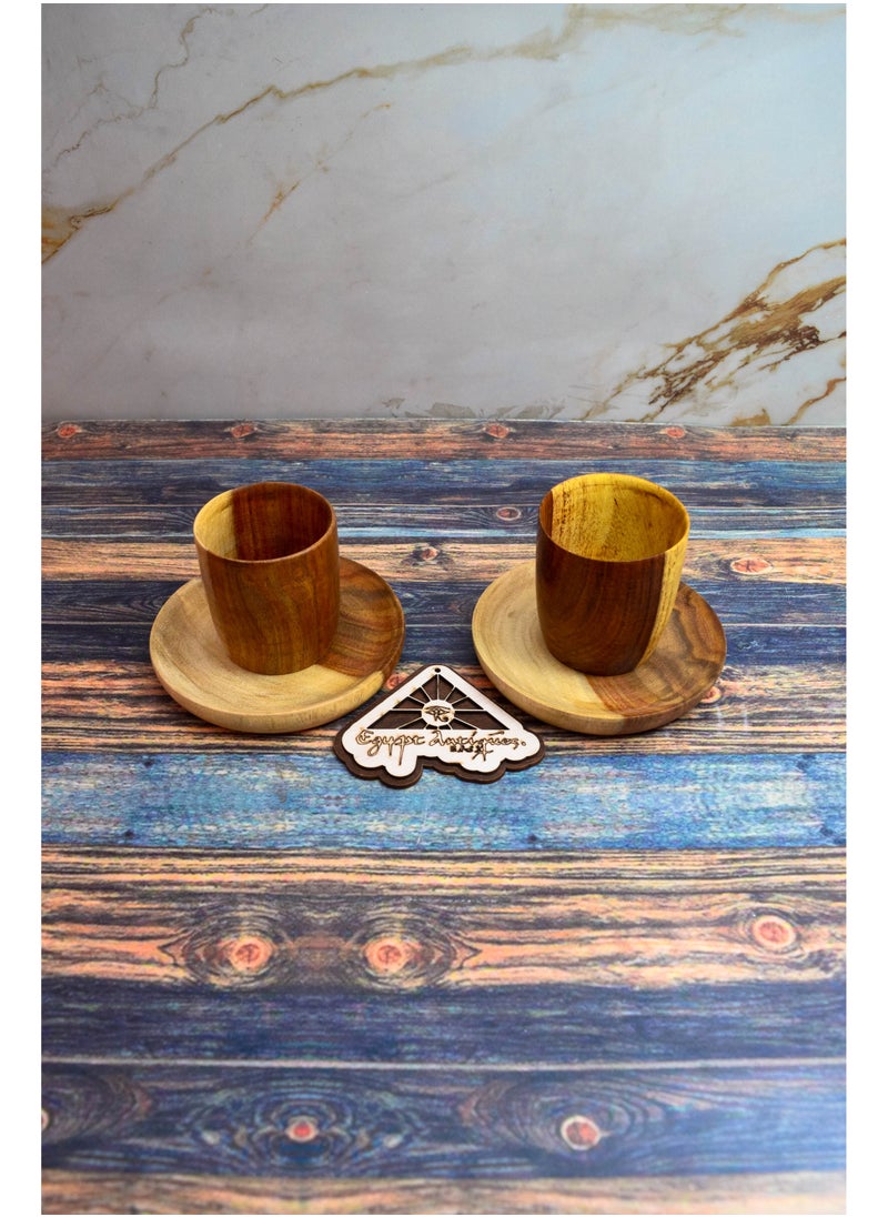 Egypt Antiques Wooden coffee cup + plate, handmade from healthy wood, with 100% natural colors from the heart of the tree  - Image 2