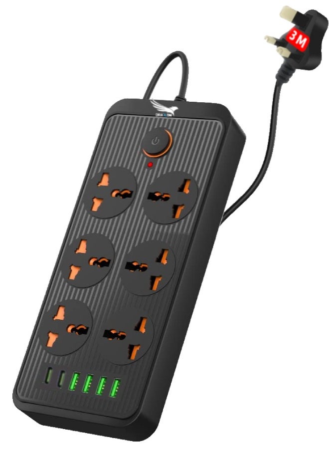 Draxon Power Strips Extension Cord 6 Outlets, Power Socket with 6 USB Ports Universal Charging Socket with 3M Socket  - Image 1