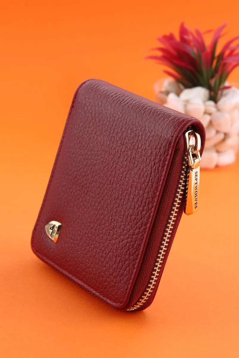 سيبتولفز Victoria Italian Made Genuine Leather Gold Premium Hand Made Zippered Women's Wallet - Women's Card Holder