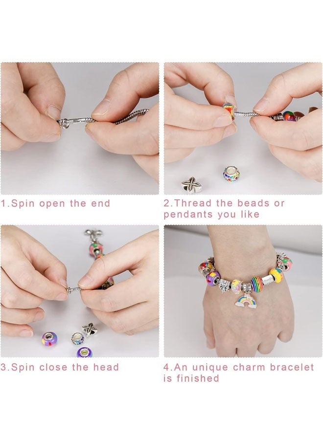 yumee Charm Bracelet Making Kit for Girls (69PCS) - DIY Jewelry Craft Set with Unicorn & Mermaid Charms, Includes Beads, Necklace & Organizer Box, Perfect Gift for Ages 5-12  - Image 4