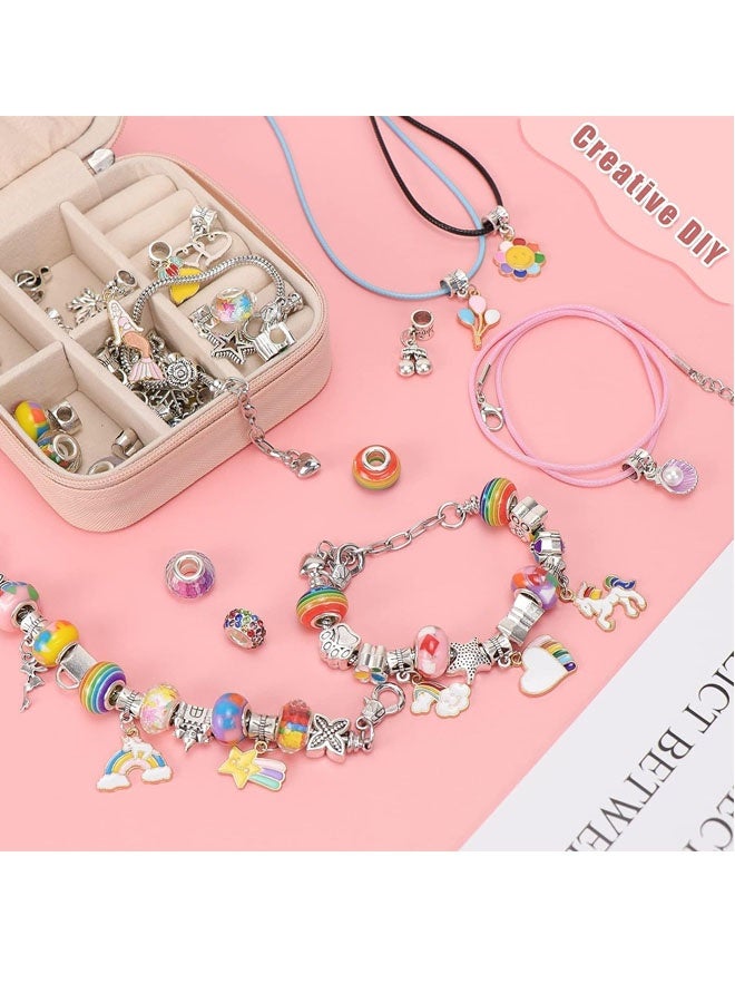 yumee Charm Bracelet Making Kit for Girls (69PCS) - DIY Jewelry Craft Set with Unicorn & Mermaid Charms, Includes Beads, Necklace & Organizer Box, Perfect Gift for Ages 5-12  - Image 5