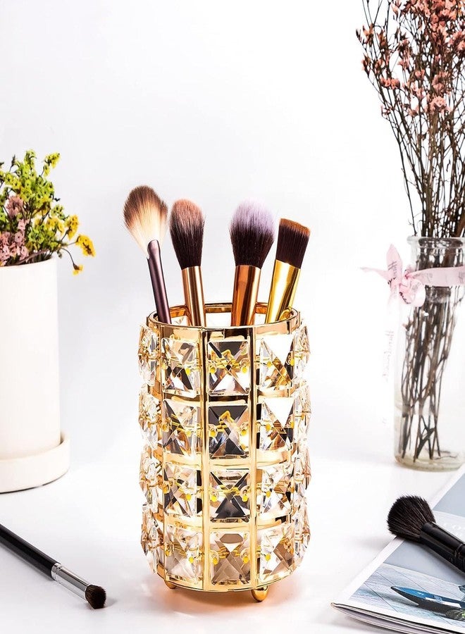 Ruby Face Rubyface Professional 1 Pc Crystal Cosmetic Makeup Brush Storage Holder Organiser Lipstick Pen Storage Box Embellished Stand for Dressing Table Gold - Image 1