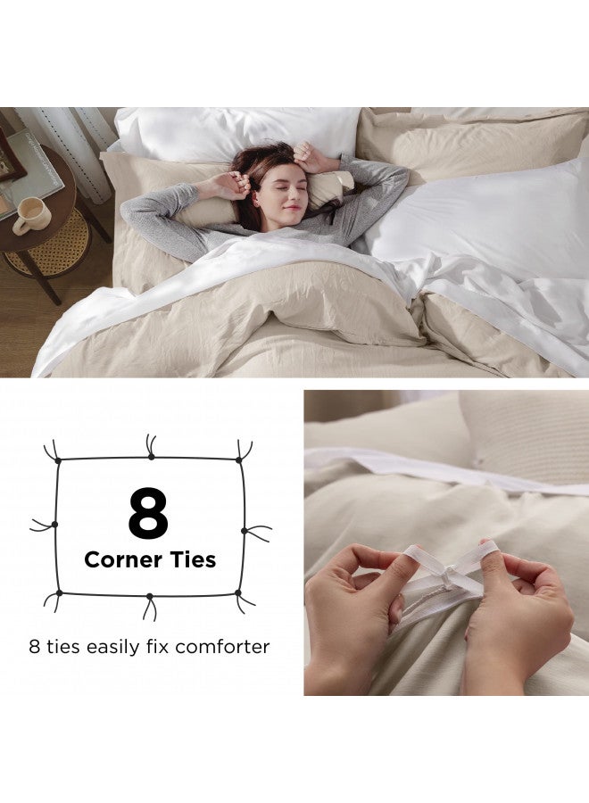 Bedsure Bedsure Linen Oversized King Duvet Cover - Soft Prewashed Oversized King Duvet Cover Set, 3 Pieces, 1 Duvet Cover 120x98 Inches with Zipper Closure and 2 Pillow Shams, Comforter Not Included  - Image 4