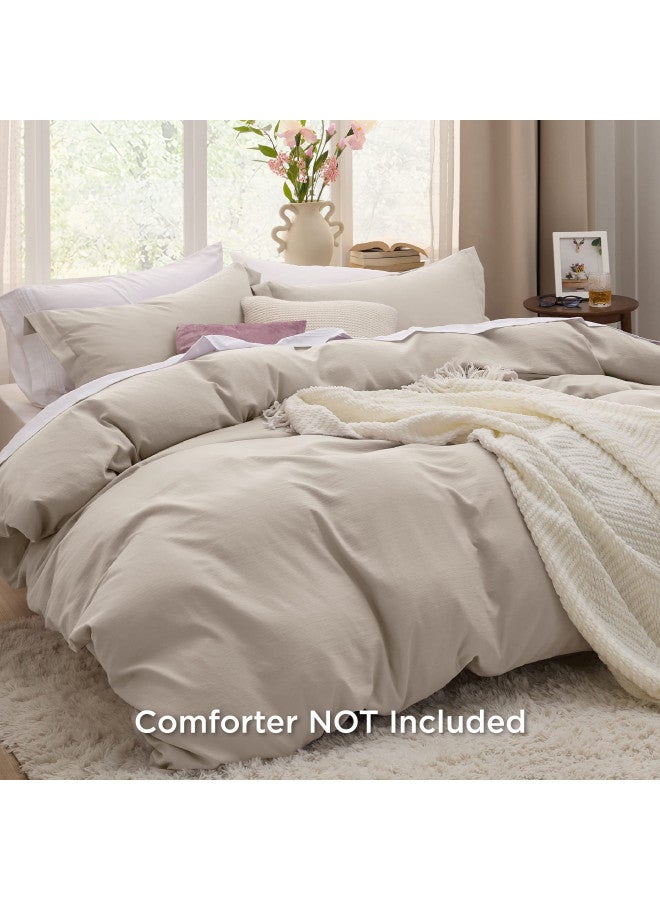 Bedsure Bedsure Linen Oversized King Duvet Cover - Soft Prewashed Oversized King Duvet Cover Set, 3 Pieces, 1 Duvet Cover 120x98 Inches with Zipper Closure and 2 Pillow Shams, Comforter Not Included  - Image 2