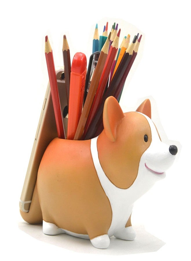 MONMOB Cute Desk Accessories Corgi Pen Pencil Holder with Phone Stand Home Office School Desk Decor Corgi Gift Art Figurines Home Living Room Aesthetic Floating Shelf Coffee Table Bathroom Counter Decor - Image 1