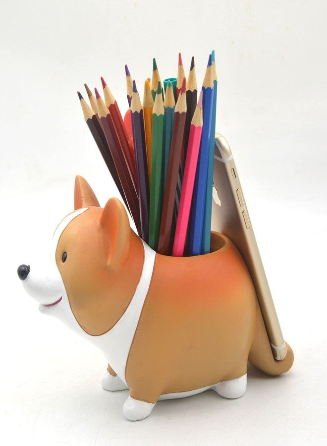 MONMOB Cute Desk Accessories Corgi Pen Pencil Holder with Phone Stand Home Office School Desk Decor Corgi Gift Art Figurines Home Living Room Aesthetic Floating Shelf Coffee Table Bathroom Counter Decor - Image 2
