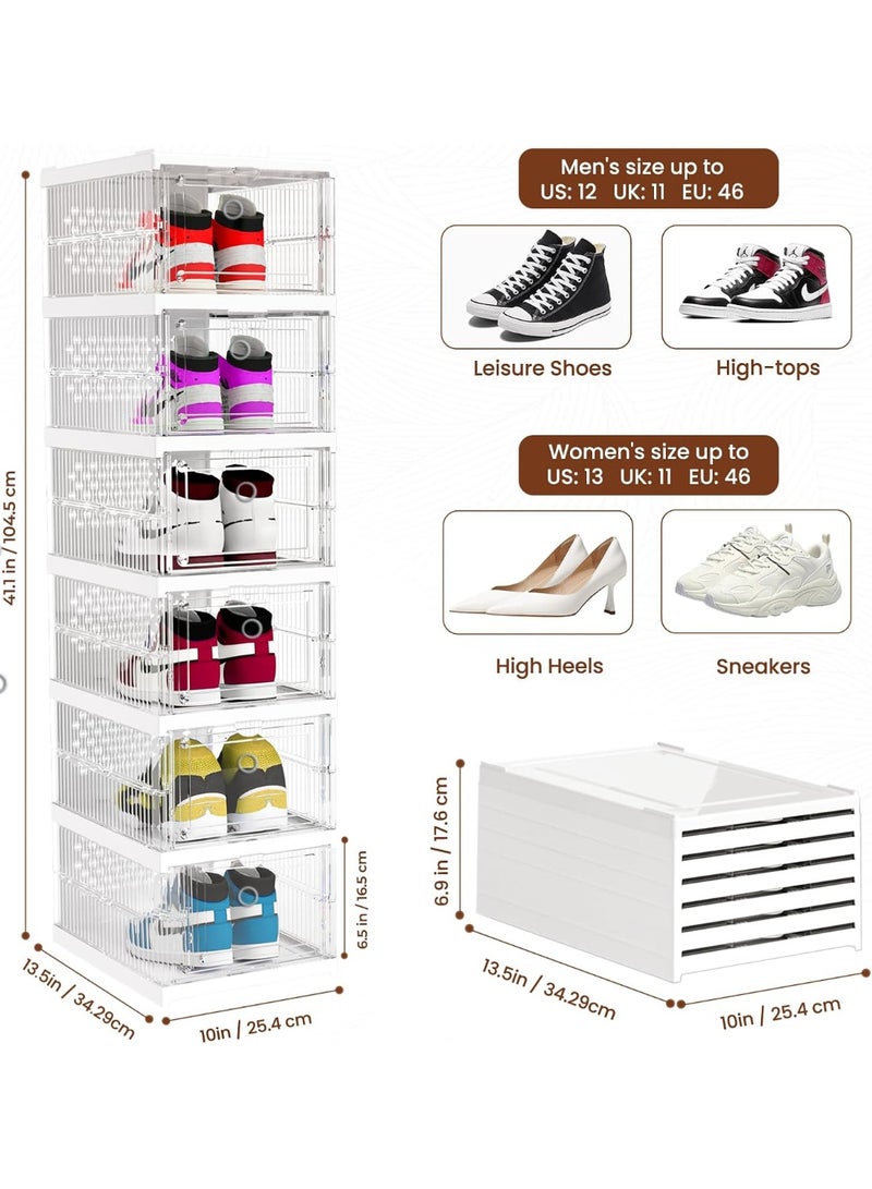 إي وورلد علب أحذية شفافة قابلة للتكديس – عبوة 6 علب تخزين أحذية قابلة للطي، تناسب حتى المقاس 13، حاملة عرض أحذية رياضية بواجهة شفافة وتصميم مهوي لتوفير المساحة في الخزانة - Image 2