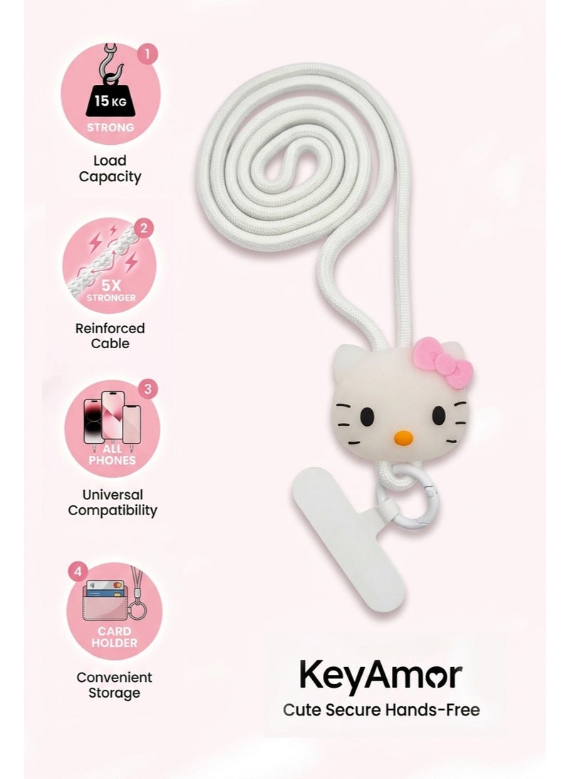 KeyAmor Hello Kitty Phone Strap Lanyard with Card Holder - Cute Neck Strap Phone Charm for Girls and Teens - Badge Holder and Phone Accessories - Image 1