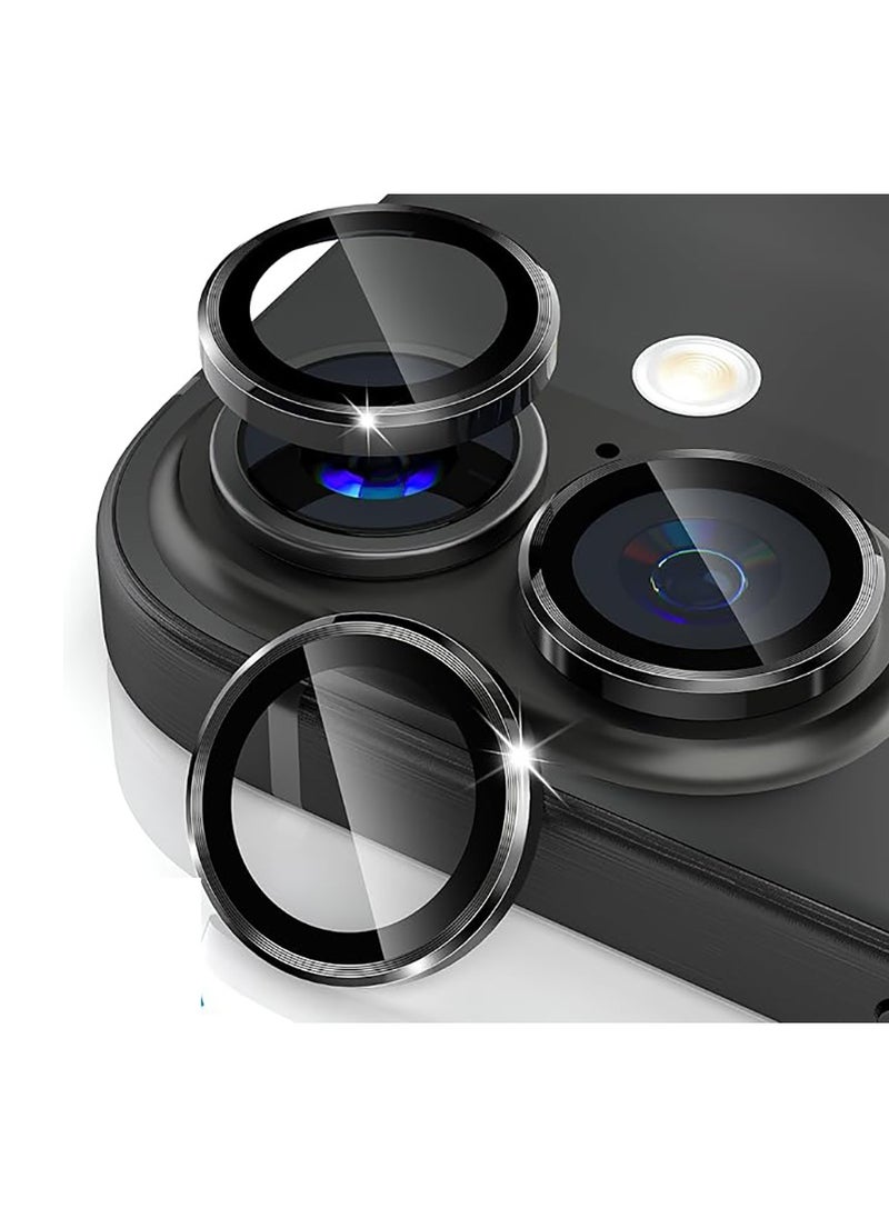 Generic Compatible for iPhone 16/iPhone 16 Plus Camera Lens Protector, One-Step Installation Tray Individual Metal Ring Tempered Glass Cover CD Pattern Case Friendly - Black  - Image 1