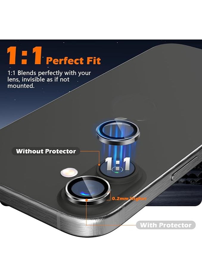 Generic Compatible for iPhone 16/iPhone 16 Plus Camera Lens Protector, One-Step Installation Tray Individual Metal Ring Tempered Glass Cover CD Pattern Case Friendly - Black  - Image 3
