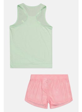 PUMA Kids Girl 2 Pieces Sportwear Fit Top And Short Set, Pink/Mint  - Image 2