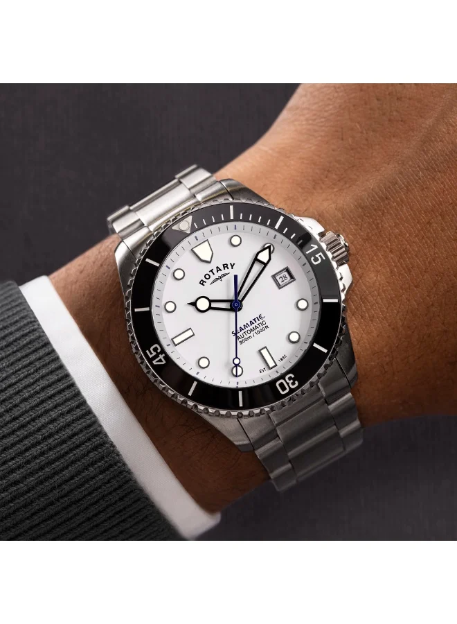 Rotary  Rotary Men's Seamatic 300M Water Resistance White Dial Stainless Steel Bracelet Watch - RGB05430/29 for Men | Best Price UAE