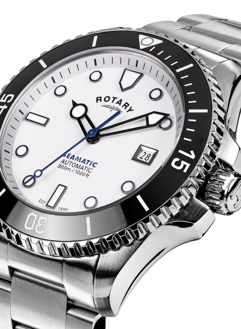 Rotary Men's Seamatic 300 Automatic Watch, 42 mm, White Dial, Stainless Steel Bracelet