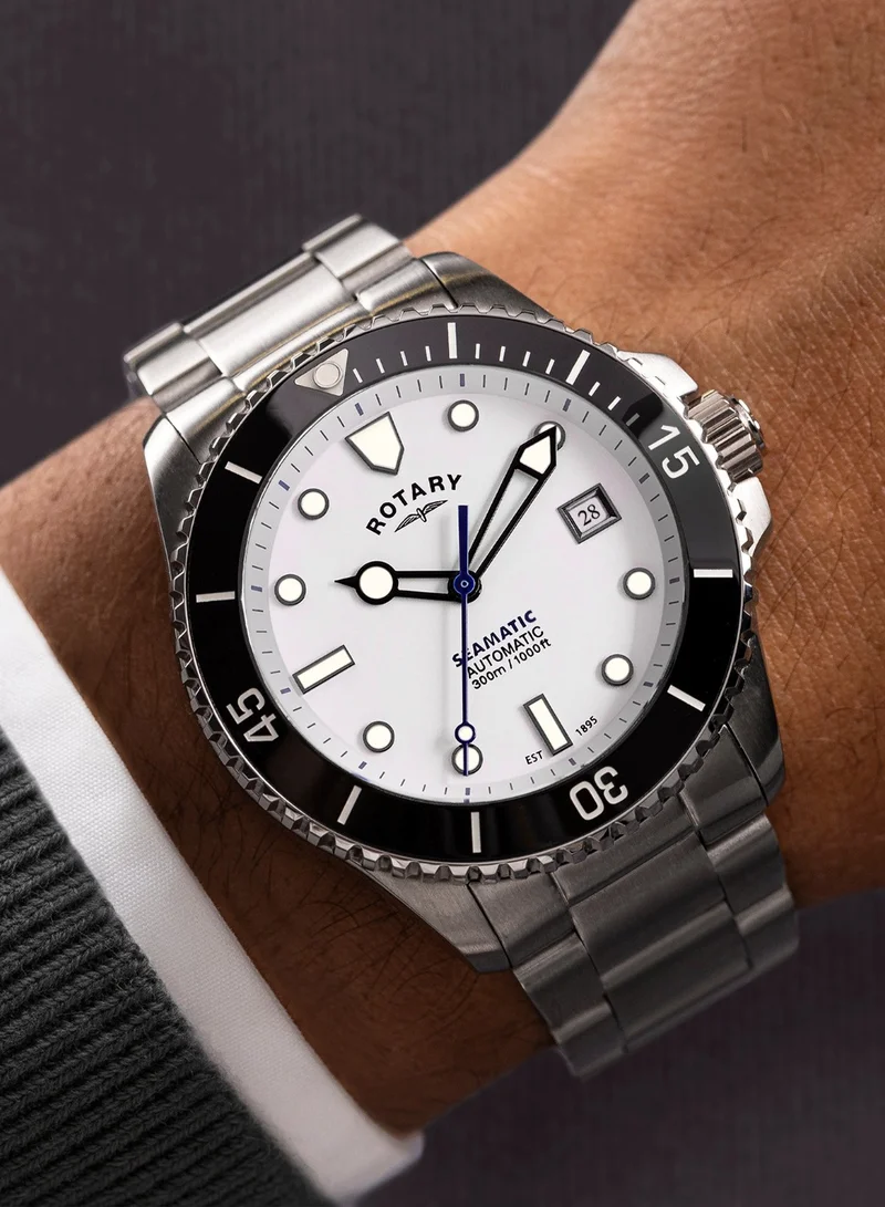 Rotary  Men's Seamatic 300 Automatic Watch, 42 mm, White Dial, Stainless Steel Bracelet for Men | Best Price UAE