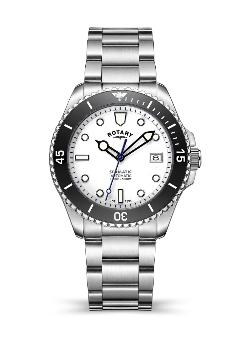 Rotary Men's Seamatic 300 Automatic Watch, 42 mm, White Dial, Stainless Steel Bracelet