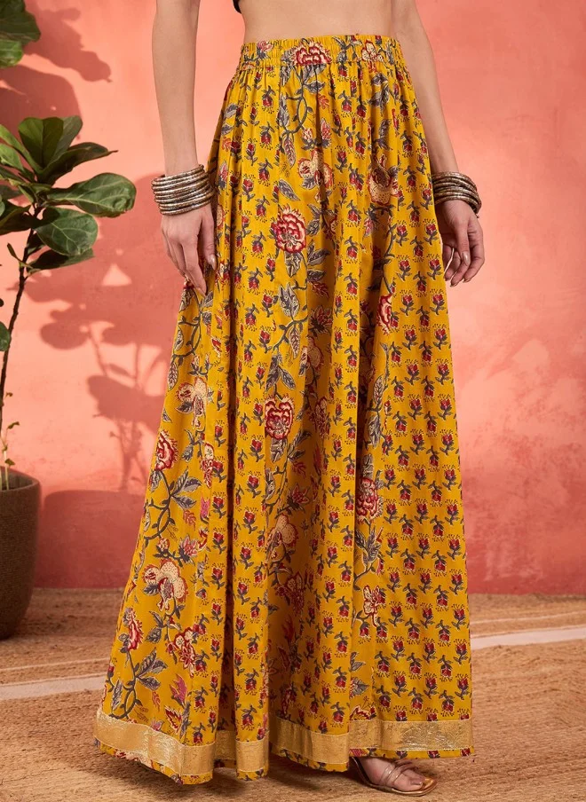 ساسافراس Floral Printed Yellow Maxi Skirt for Women