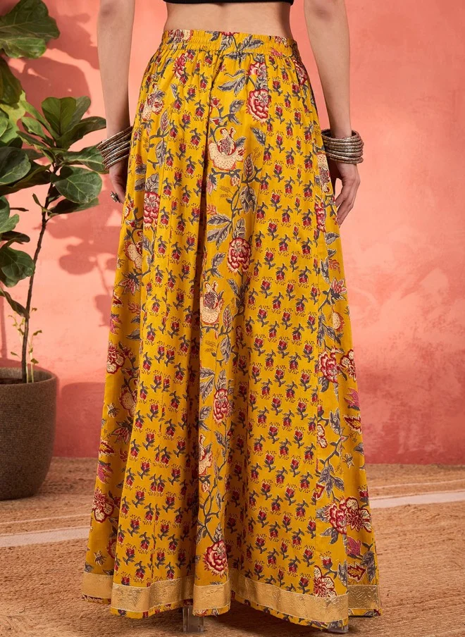 ساسافراس Floral Printed Yellow Maxi Skirt for Women