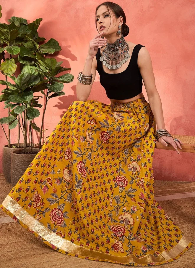 ساسافراس Floral Printed Yellow Maxi Skirt for Women