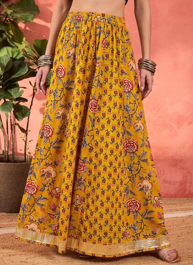 ساسافراس Floral Printed Yellow Maxi Skirt for Women