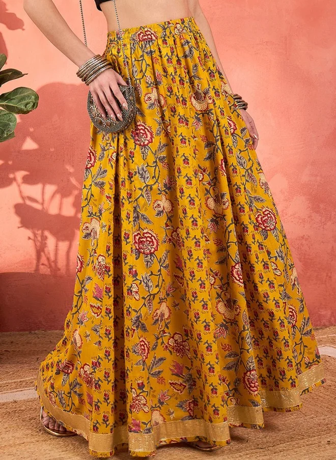 ساسافراس Floral Printed Yellow Maxi Skirt for Women
