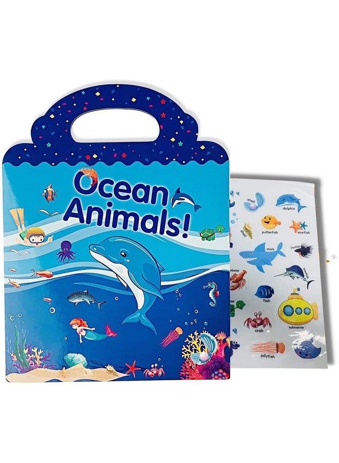 شوكوزون كتاب ملصقات مقاوم للماء قابل لإعادة الاستخدام مكون من 32 ملصقًا للأطفال بعمر سنتين من الأولاد والبنات، كتاب تعليمي للأطفال في مرحلة ما قبل المدرسة (حيوانات المحيط)، بولي فينيل كلوريد - Image 2