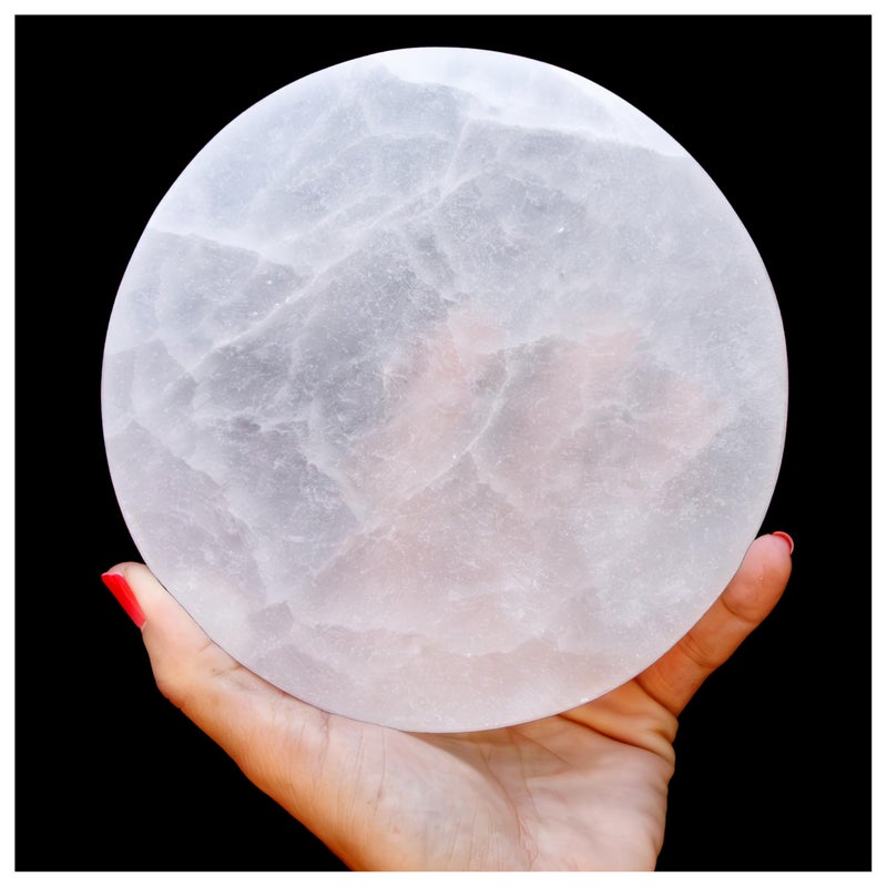 Om Zone Om Zone Selenite Charging Plate for Cleansing Crystals & Healing Stones, Meditation, Reiki, Protection Crystals, Spiritual Gift (1, 6” Round)  - Image 1