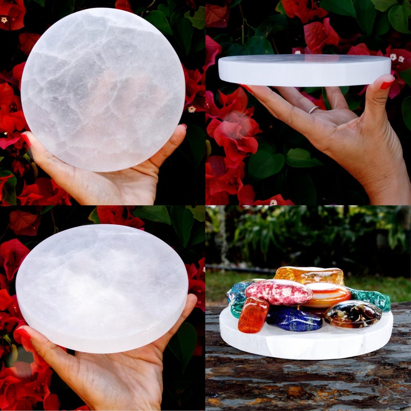 Om Zone Om Zone Selenite Charging Plate for Cleansing Crystals & Healing Stones, Meditation, Reiki, Protection Crystals, Spiritual Gift (1, 6” Round)  - Image 2