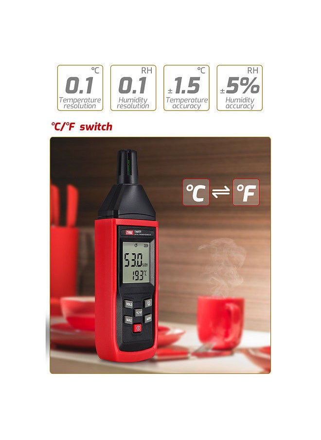 TASI TA8171 Handheld Temperature and Humidity Meter Thermo-Hygrometer Temperature and Humidity Measurement Tester -10℃~50℃ 5%RH~98%RH with Backlight LCD ℃/℉ Conversion