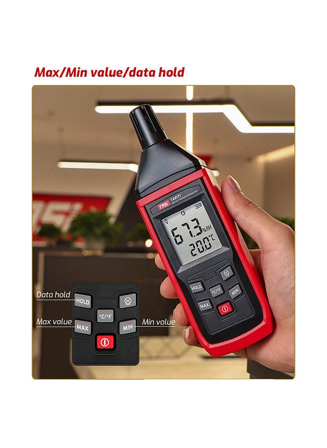 TASI TA8171 Handheld Temperature and Humidity Meter Thermo-Hygrometer Temperature and Humidity Measurement Tester -10℃~50℃ 5%RH~98%RH with Backlight LCD ℃/℉ Conversion