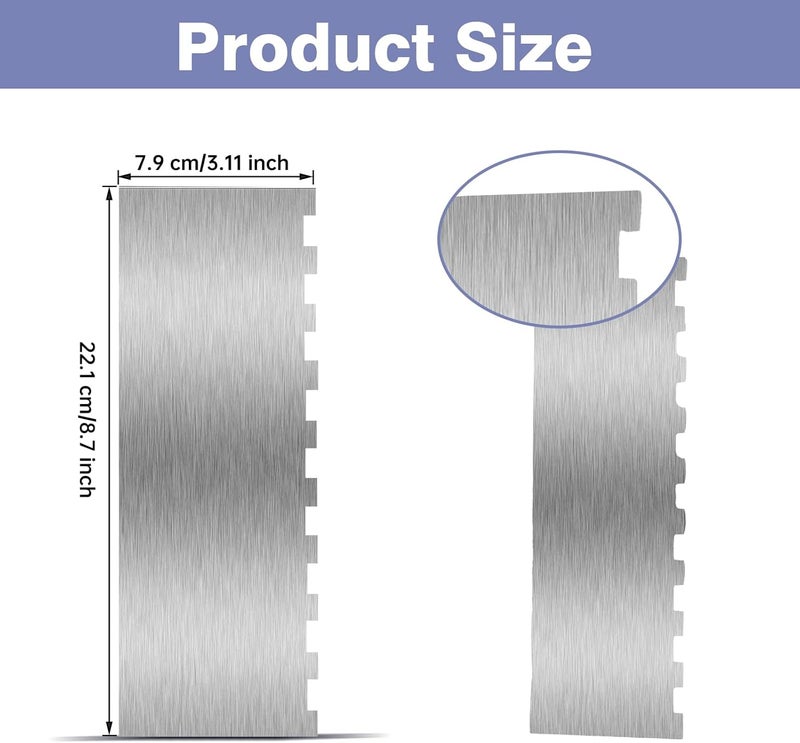 Abvsdu 9 Inch Stainless Steel Cake Scraper, Cream Cake Scraper Sided Patterned Edge Stripe Edge Smoother Scraper Cake Smoother Frosting Scraper Cake Decorating Comb for Mousse Butter Cream - Image 2