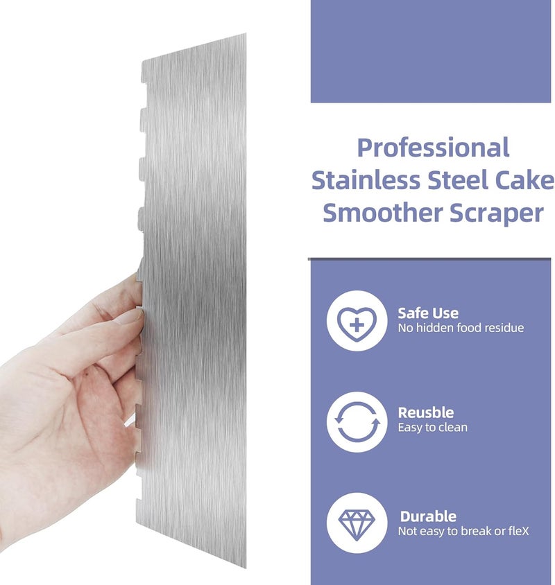 Abvsdu 9 Inch Stainless Steel Cake Scraper, Cream Cake Scraper Sided Patterned Edge Stripe Edge Smoother Scraper Cake Smoother Frosting Scraper Cake Decorating Comb for Mousse Butter Cream - Image 5