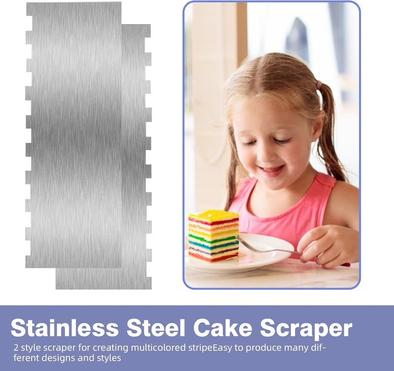 Abvsdu 9 Inch Stainless Steel Cake Scraper, Cream Cake Scraper Sided Patterned Edge Stripe Edge Smoother Scraper Cake Smoother Frosting Scraper Cake Decorating Comb for Mousse Butter Cream - Image 3