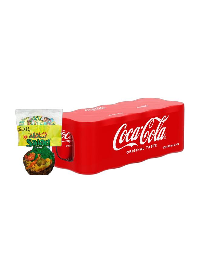 noon Chips Oman Salad Chips 15grams Pack of 25 + Coca Cola Regular Carbonated Soft Drink Cans 10 x 155ml - Image 1