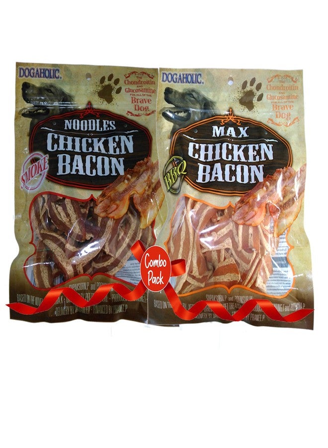 Rena Dogaholic Snacks Combo Pack for Dogs with Smoked Noodles and Chicken Bacon Strips, Low Fat Easy to Digest Natural Dog Treats with Vitamin E for Training Rewarding All Breeds 260g - Image 1