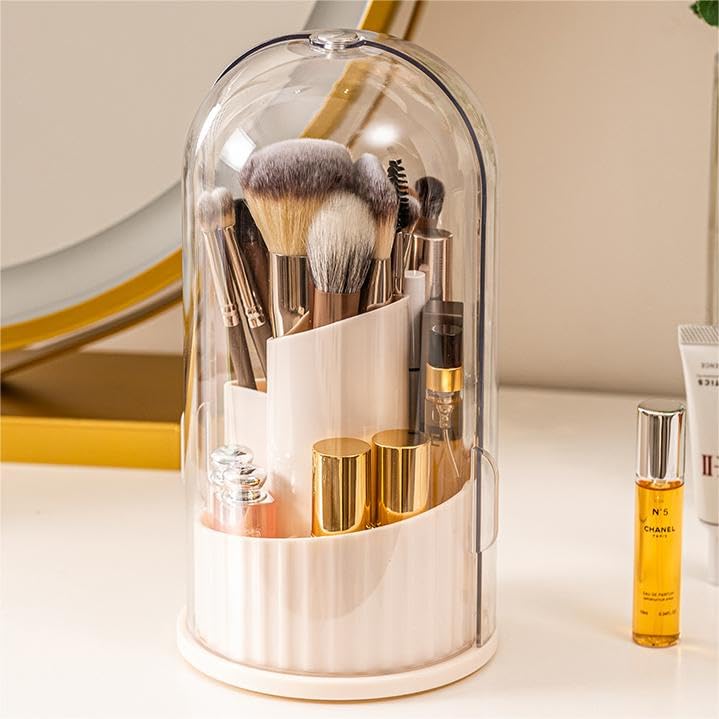 UShioart Covered Rotating Makeup Brush holder Organizer with Lid Makeup Brushes Organizer for Vanity Desktop Bathroom Countertop - Image 5