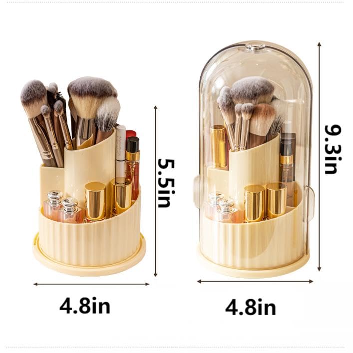UShioart Covered Rotating Makeup Brush holder Organizer with Lid Makeup Brushes Organizer for Vanity Desktop Bathroom Countertop - Image 2
