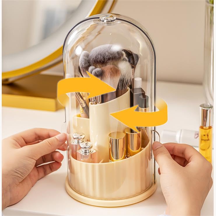UShioart Covered Rotating Makeup Brush holder Organizer with Lid Makeup Brushes Organizer for Vanity Desktop Bathroom Countertop - Image 3