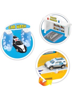 Apexma Toy Single Storey Police Station Car Garage Track Set - 2 Pieces Metal Car Vehicle Station Set - Police Garage Car Parking Track Game Set  - Image 3
