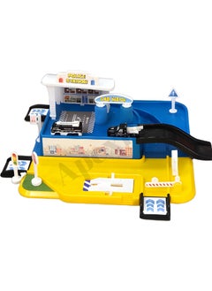 Apexma Toy Single Storey Police Station Car Garage Track Set - 2 Pieces Metal Car Vehicle Station Set - Police Garage Car Parking Track Game Set  - Image 1