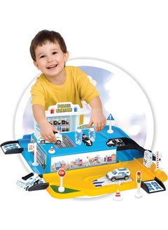 Apexma Toy Single Storey Police Station Car Garage Track Set - 2 Pieces Metal Car Vehicle Station Set - Police Garage Car Parking Track Game Set  - Image 5