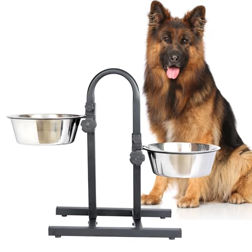 Pets Empire Double Diner Dog Bowl | Adjustable Elevated Pet Feeder Raised Dog Food Bowl | Dog Feeding Station H-Base Double Bowl Stand | Stainless Steel Removable Bowls | (Large) 1600 ml x 2 - Image 1