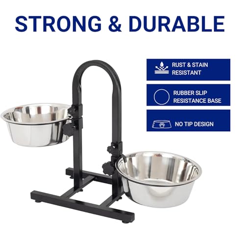 Pets Empire Double Diner Dog Bowl | Adjustable Elevated Pet Feeder Raised Dog Food Bowl | Dog Feeding Station H-Base Double Bowl Stand | Stainless Steel Removable Bowls | (Large) 1600 ml x 2 - Image 5