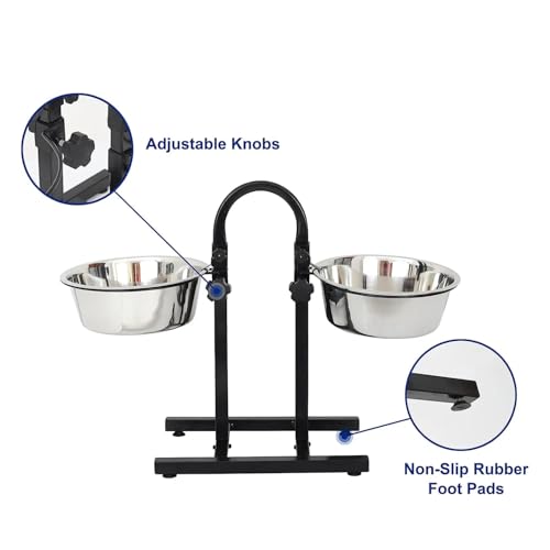 Pets Empire Double Diner Dog Bowl | Adjustable Elevated Pet Feeder Raised Dog Food Bowl | Dog Feeding Station H-Base Double Bowl Stand | Stainless Steel Removable Bowls | (Large) 1600 ml x 2 - Image 4