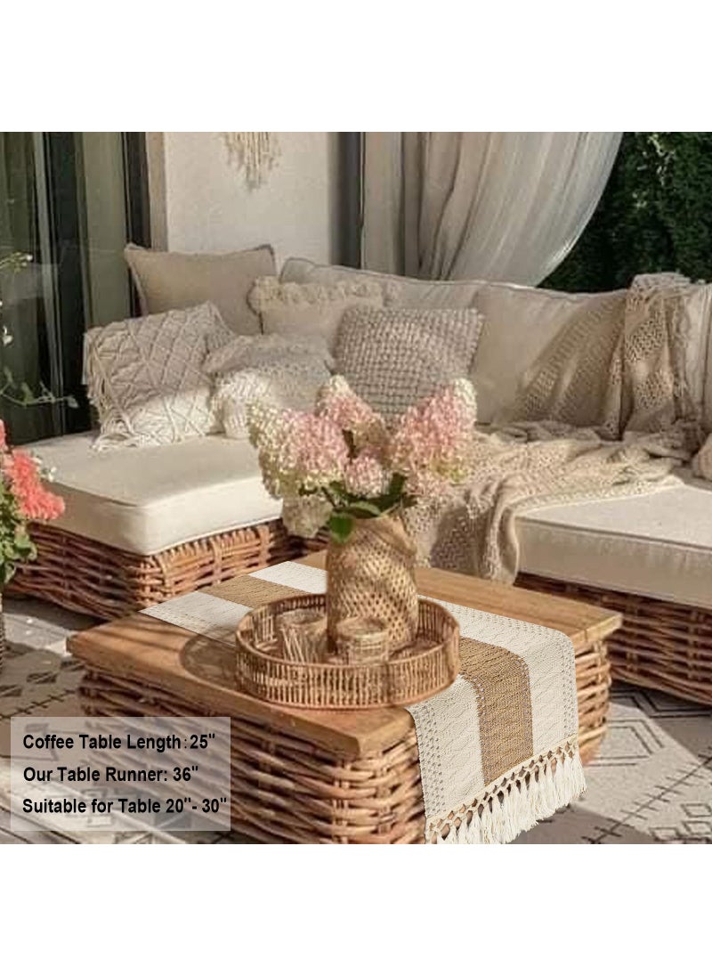 yuboo yuboo Boho Table Runner  Macrame Table Runner 36 Inches  Dresser Runner Scarf for Nightstand  Coffee Table  End Table  Dining Room  Bohemian Summer Dresser Decor  - Image 5